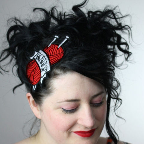 Tattoo,Inspired,Headband,Knit,,Various,Colours,Accessories,Hair,women,headband,janine_basil,janinebasil,uk,tattoo,retro,fire_red,knitting,knit_needles,embroidered,polyester_felt,rayon_thread,elastic