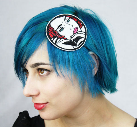 Lichtenstein,Headband,,Comic,Book,Drama,Red,Head,on,the,Phone,,Cool,Headband,Accessories,Hair,yellow,uk,lichtenstein,geek,janinebasil,pop_art,red,telephone,Comic_book,cool_headband,geek_headband,comic_book_headband,lichtenstein_inpired,polyester_felt,rayon_thread,elastic,rhinestones