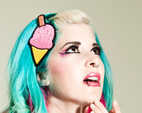Ice,Cream,Headband,with,Rhinestone,Sprinkles,Accessories,Hair,icecream,cute,kawaii,hot_pink,rhinestones,yellow,wafer,janinebasil,ice_cream_headband,candy,sweet_stuff,kawaii_headband,cute_headband,polyester_felt,rayon_thread,elastic