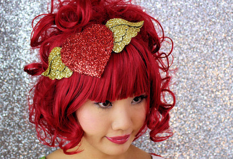 Winged,Heart,Fascinator,,Red,and,gold,,burlesque,style,Accessories,Hat,Women,fascinator,gold,heart,valentine,glitter,women,retro,janinebasil,glamour,ruby_red,wings,fantasy,buckram,wire,glitter_fabric,felt
