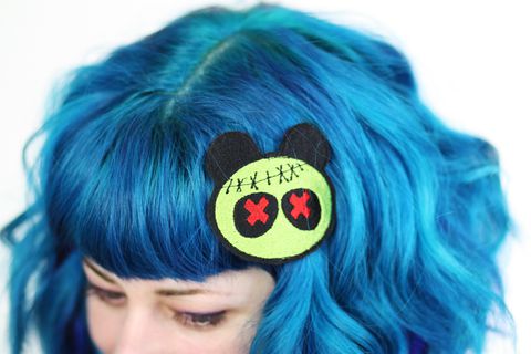 Zombie,Panda,Hair,Clip,,Animal,,Green,Accessories,Clip,women,janine_basil,hair_clip,barette,womans_hair_clip,kawaii_hair_clip,cute_hair_clip,zombie_hair_clip,zombie_panda,green_zombie,stitched_zombie,panda_zombie,panda,polyester_felt,rayon_thread,elastic