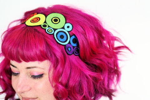 Rainbow,Circles,Headband,,Pop,Art,Inspired,headband, adult headband, pride, rainbow, hair accessories, embroidered