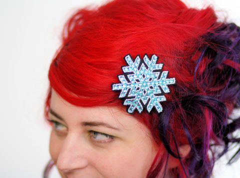 Snowflake,Hair,Clip,,Christmas,Barrette,,Various,Colours,Accessories,Clip,women,hair_barrette,christmas_hair_clip,hairclip,christmas_barrette,snowflake,snow,rhinestones,sparkly_hair_clip,snowflake_hair_clip,hot_pink,white,janinebasil,polyester_felt,rayon_thread,elastic