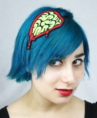 Brains,Headband,,Exposed,Zombie,Brains,,Green,or,Pink,Accessories,Hair,Headband,halloween,headband,zombie,brains,blood,guts,shocking_pink,blood_red,janinebasil,Brains_headband,Zombie_headband,Gore,exposed_brains,polyester_felt,rayon_thread,elastic