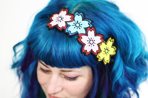 Cherry,Blossom,Headband,,Sakura,Japan,Kawaii,,Pink,,blue,&,yellow,Accessories,Hair,Headband,red,headpiece,wholesale,sakura,cherry_blossom,flowers,japanese_style,flower_headband,pink,japan,japan_kawaii,polyester_felt,rayon_thread,elastic