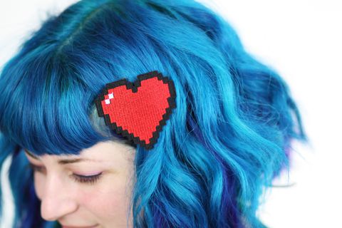 Pixel,Heart,Hair,Clip,,Retro,Gaming,Barrette,,Various,Colours,Accessories,Clip,women,janine_basil,hair_clip,barette,hair_barrette,cute_barrette,white,red,retro_gaming,pixel_heart,8_bit,heart_hair_clip,pixelated,polyester_felt,rayon_thread,elastic