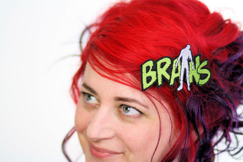 Brains,Hair,Clip,,Zombie,Brains,,Red,or,Green,Accessories,Clip,women,janine_basil,hair_clip,barrette,red,red_hair_clip,zombie_brains,brains_hair_clip,white,the_walking_dead,zombie_hair_clip,zombie_barrette,hair_barrette,polyester_felt,rayon_thread,elastic
