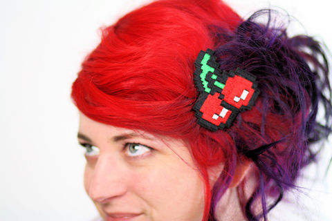 Pixel,Cherries,Hair,Clip,,Gaming,Barrette,,Retro,Gamers,,Red,,Green,and,White,Accessories,Clip,women,janine_basil,hair_clip,barrette,retro_gaming,gamer_hair_clip,pixel_cherries,cherries_hair_clip,geeky_hair_clip,geek_barrette,adult_hair_clip,retro_hair_clip,8_bit_hair_clip,polyester_felt,rayon_thread,elastic
