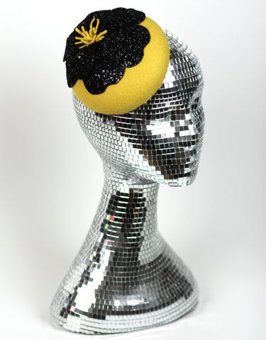 Black,Glitter,Flower,Hat,,Various,Colours,pill box hat, black flower, wedding hat, races hat