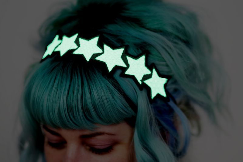Glow in the dark Stars Headband, White, Green Glow, UV Reactive - product images  of 