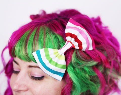 Rainbow,Stripe,Bow,Clip,,Hair,Clip,Hair Bow, hair clip, spots, polka dots