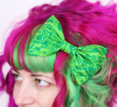 Green,Circuit,Board,Hair,Bow,,Geek,Print,Clip,Hair Bow, hair clip, spots, polka dots