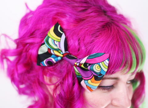 Retro,Bright,Circles,Print,Hair,Bow,,Multi,Colour,Hair Bow, hair clip, spots, polka dots