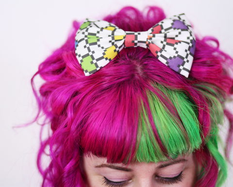 Rainbow,Pixel,Heart,Hair,Bow,,Geek,Clip,Hair Bow, hair clip, spots, polka dots