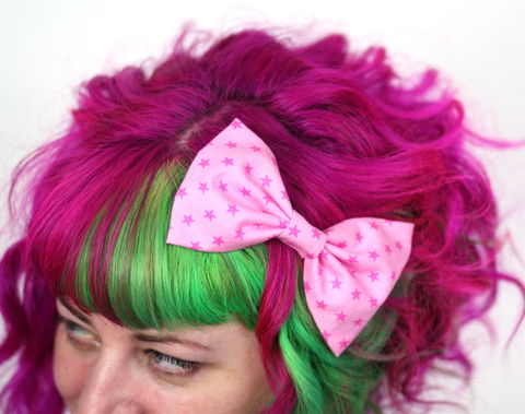 Star,Print,Hair,Bow,,Pink,Stars,Clip,Hair Bow, hair clip, spots, polka dots