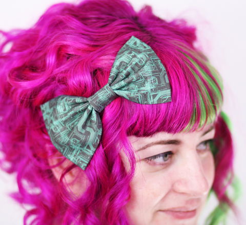 Grey,Circuit,Board,Hair,Bow,,Cyber,Print,Bow,Clip,Hair Bow, hair clip, spots, polka dots