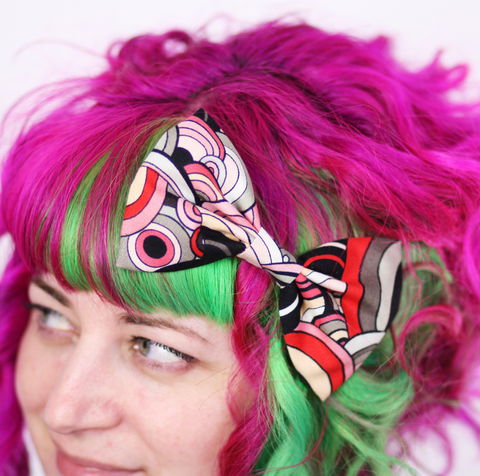 Retro,Bright,Circles,Print,Hair,Bow,,Grey,,Red,,Pink,Hair Bow, hair clip, spots, polka dots