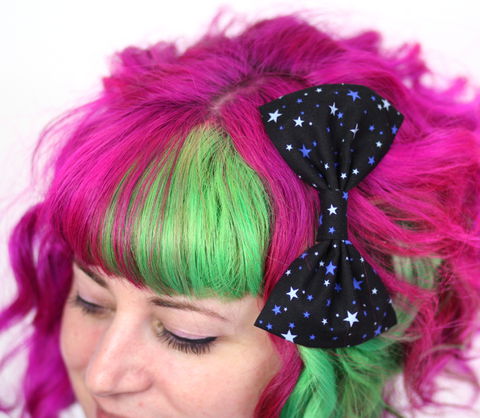 Blue,Stars,Hair,Bow,,Navy,,and,Pale,Hair Bow, hair clip, spots, polka dots