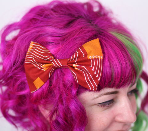 Circuit,Board,Hair,Bow,,Rust,Red,and,Burnt,Orange,Hair Bow, hair clip, spots, polka dots