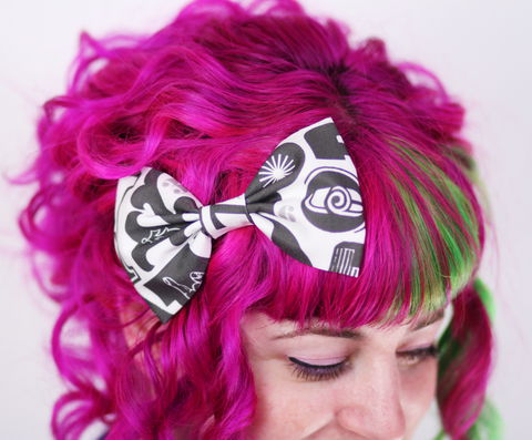 Fabric,Hair,Bow,Clip,,Cotton,Letterpress,Style,Print,,White,,Dark,Grey,Hair Bow, hair clip, spots, polka dots