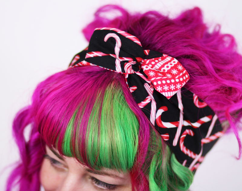 Reversible Wired Bow Headband, Candy Cane and Christmas Stripes Prints - product images  of 