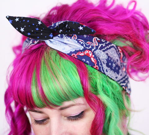 Reversible,Wired,Bow,Headband,,Bandana,Style,Print,and,Navy,Stars,dolly bow headband, wired, tie hair band