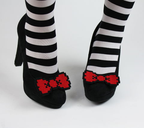 8,Bit,Bow,Shoe,Clips,,Pixel,Bows,shoe clips, geek, cute