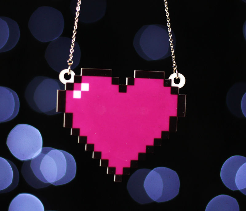 8 Bit Heart Necklace, Silver Plated Chain - product images  of 