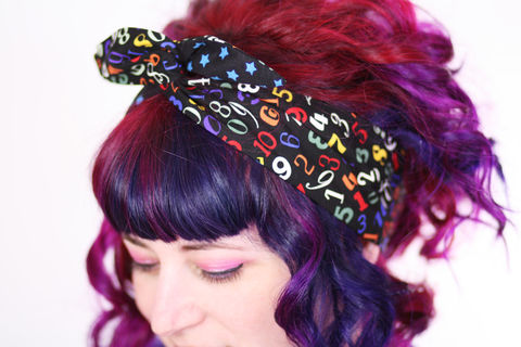 Reversible,Wired,Bow,Headband,,Numbers,Print,and,Black,with,Blue,Stars,dolly bow headband, wired, tie hair band