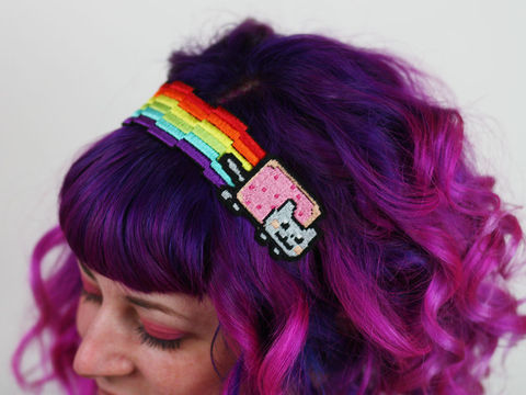 Nyan,Cat,Headband,,Pixel,Rainbow,Headband, nyan cat, meme, pixel rainbow