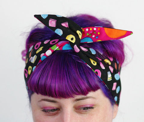 Reversible,Wired,Bow,Headband,,Licorice,and,Bright,Spots,dolly bow headband, wired, tie hair band
