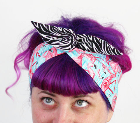 Reversible,Wired,Bow,Headband,,Flamingos,and,Zebra,dolly bow headband, wired, tie hair band