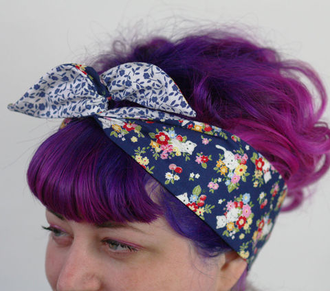 Reversible,Wired,Bow,Headband,,Navy,Kittens,and,Floral,dolly bow headband, wired, tie hair band