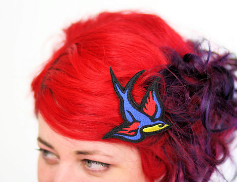Swallow,Hair,Clip,,Tattoo,Style,Accessories,Clip,women,janine_basil,hair_clip,barette,hair_barrette,cute_barrette,rocket_hair_clip,rocket_ship,space_ship,spaceship_hair_clip,silver_hair_clip,silver_rocket,metallic,polyester_felt,rayon_thread,elastic
