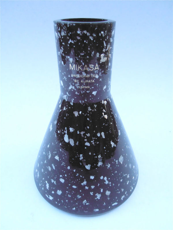 Vintage Black Crystal Vase Black Vase Kurata Vase Black White Vase