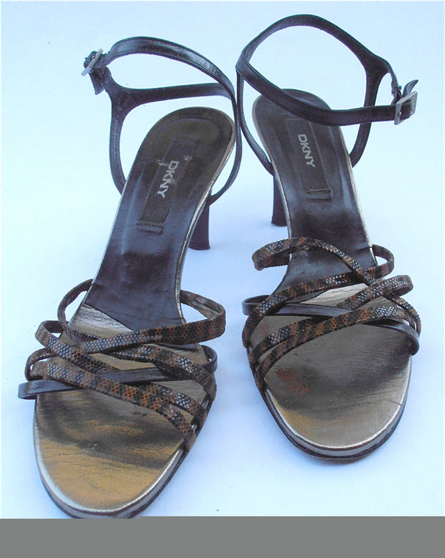 Vintage Animal Print Designer Shoes Black Strappy DKNY