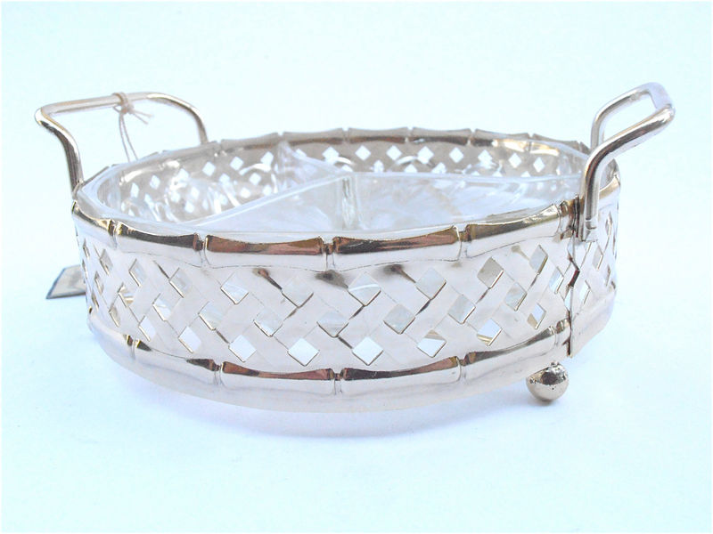 Vintage Gold Crystal Dish Crystal Gold Tray Basket Woven Tray VMC