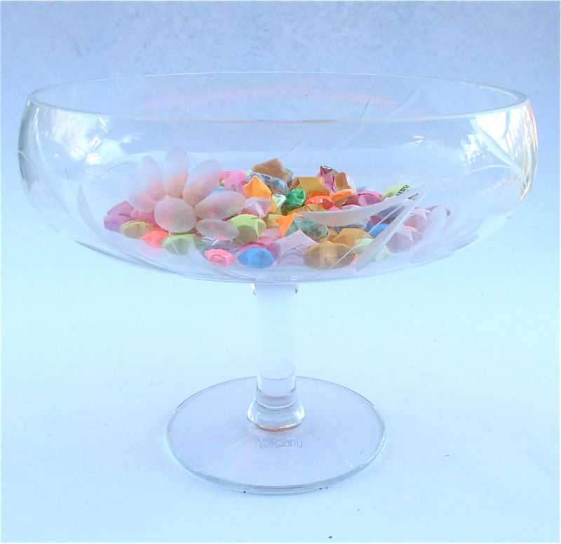 Vintage Crystal Compote Toscany Stem Fruit Clear Bowl Etched Clear