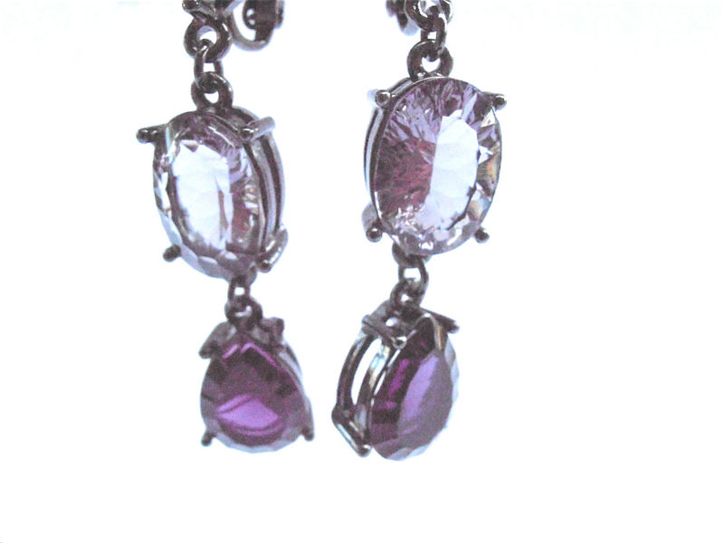 Vintage Oval Purple Earrings Art Deco Amethyst Square Teardrop Clip On
