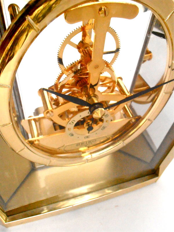 Vintage Seiko Table Clock Mirror See Through Glass Case Acrylic