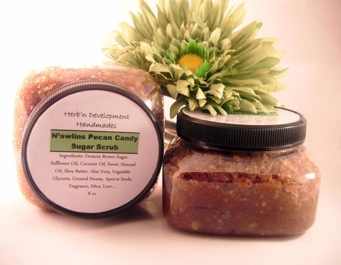 N'awlins,Pecan,Candy,Sugar,Scrub,Bath_and_Beauty,Bath,body,scrub,fragrance,oil,sugar,vegan,exfoliate,shower,massage,herbndevelopment,herbn_development,new_orleans,Praline,turbindo_sugar,ground_pecans,sunflower_oil,shea_butter,coconut_oil,castor_oil,vegetable_glycerin,mica