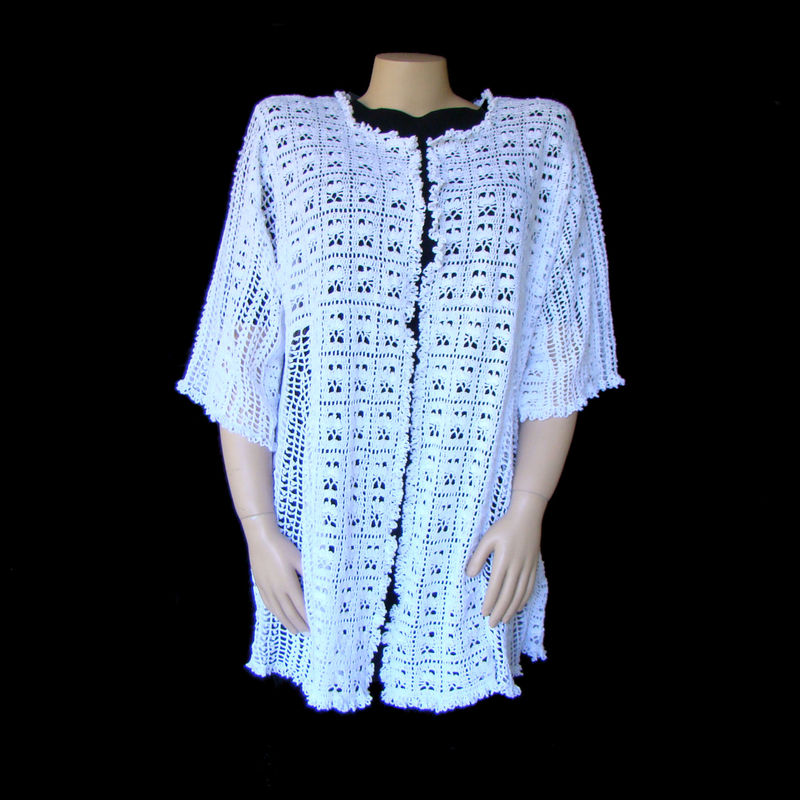 Plus Size Lace Cardigan,  Hand Crocheted Lace Cardigan,  4X 5X, Plus Size Wedding - product images  of 