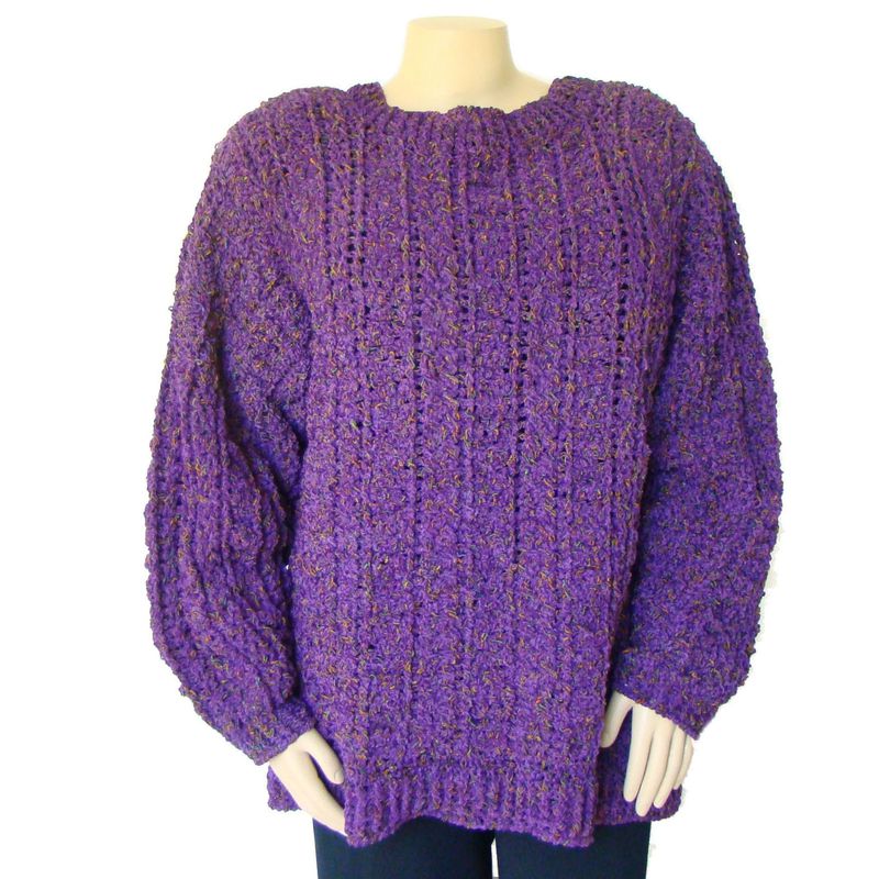 Plus Size Fisherman Sweater 2X - 3X, Plus Size Irish Sweater, Purple Aran Sweater - product images  of 