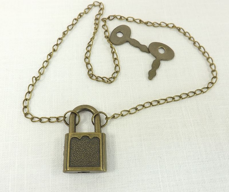 Submissive Necklace Padlock Necklace Antiqued Brass Lock and Chain slave day collar Pinch the Muse