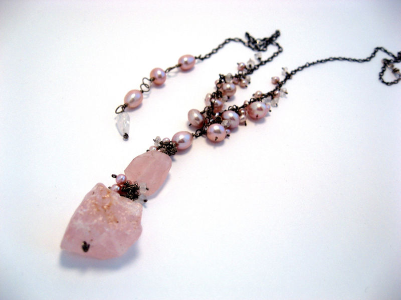 holiday sale rough and fancy necklace with faceted rose quartz