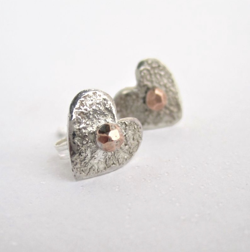 Sweet Juliet Textured Sterling Silver Heart Stud Earrings