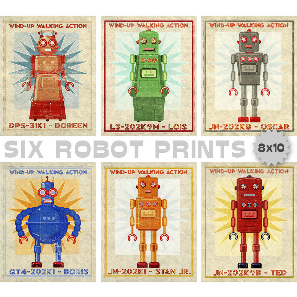 Retro Wall Art robots, rockets and space art collection - john w. golden art Retro Wall Art robots, rockets and space art collection - john w. golden art