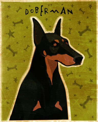 Doberman,Print,-,Various,Colors,Art,Illustration,digital,whimsical,cute,dog,animal,doberman,black_and_tan,red,paper,ink