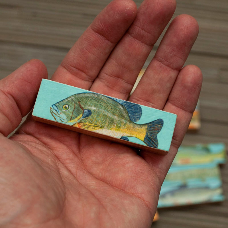 Fish Sticks Freshwater Fish Art Block Set of 5 Fisherman Gift