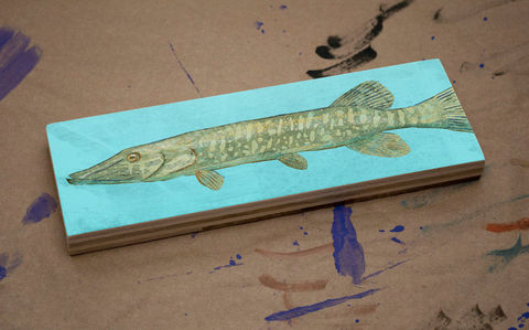 Freshwater,Fish,Art,Medium,Block,-,Northern,Pike,Print,9,in,x,3,Wall,Decor,Fisherman,Gift,Fathers,Day,for,Dad,Digital,Wood_Art_Block,Fish_Art_On_Wood,Fish_Wall_Decor,Fish_Wall_Art,Fish_Wall_Hanging,Fish_Illustration,Fish_Artwork,Freshwater_Fish_Art,Fathers_Day_Gift,Gift_For_Dad,Dad_Gift,northern_pike_art,pike_art_print,wood,paper,ink,glue,sealer